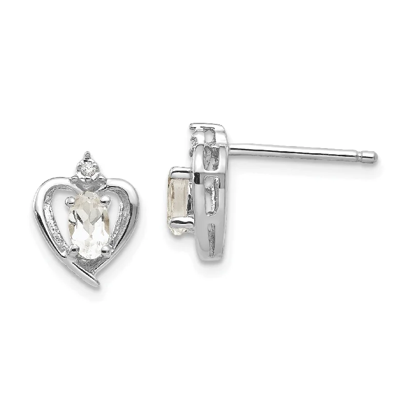 Crystal-twisted earrings-14k White Gold Diamond & Genuine White Topaz Heart Stud Earrings