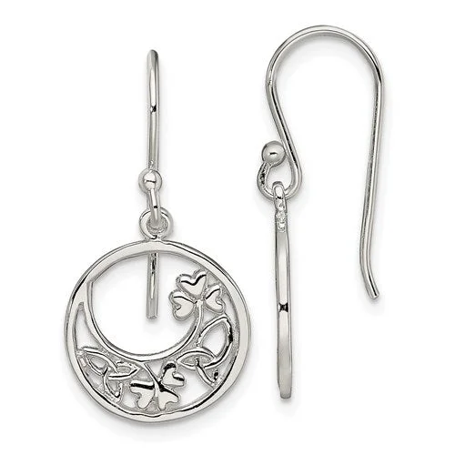 Warm clay earrings-Sterling Silver Circle Shamrock And Celtic Knot Dangle Earrings