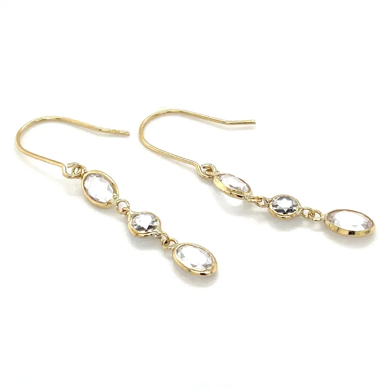 Gem weave earrings-9ct Yellow Gold Round & Oval White Topaz Drop Earrings