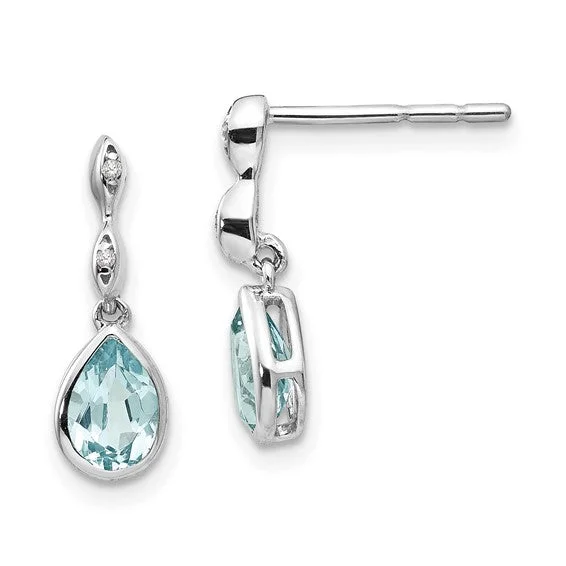 Fine triangle earrings-Sterling Silver White Ice Diamond and Blue Topaz Teardrop Earrings