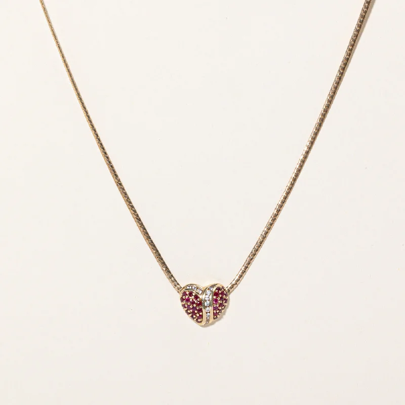 Garnet drop necklaces-Ruby & Clear Sapphire Heart Pendant Necklace | 0.70ctw, 0.36ctw | 17" |