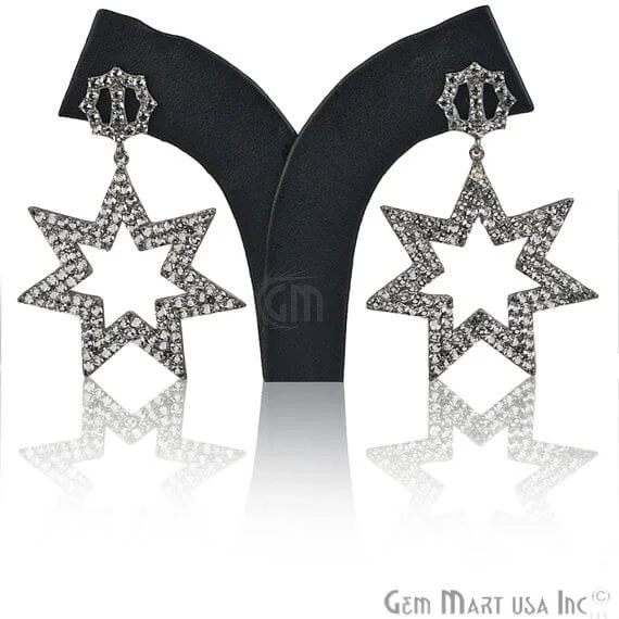 Wrapped thread earrings-Black Plated Studded With Micro Pave White Topaz 65x33mm Dangle Earring (BPWT-90037)