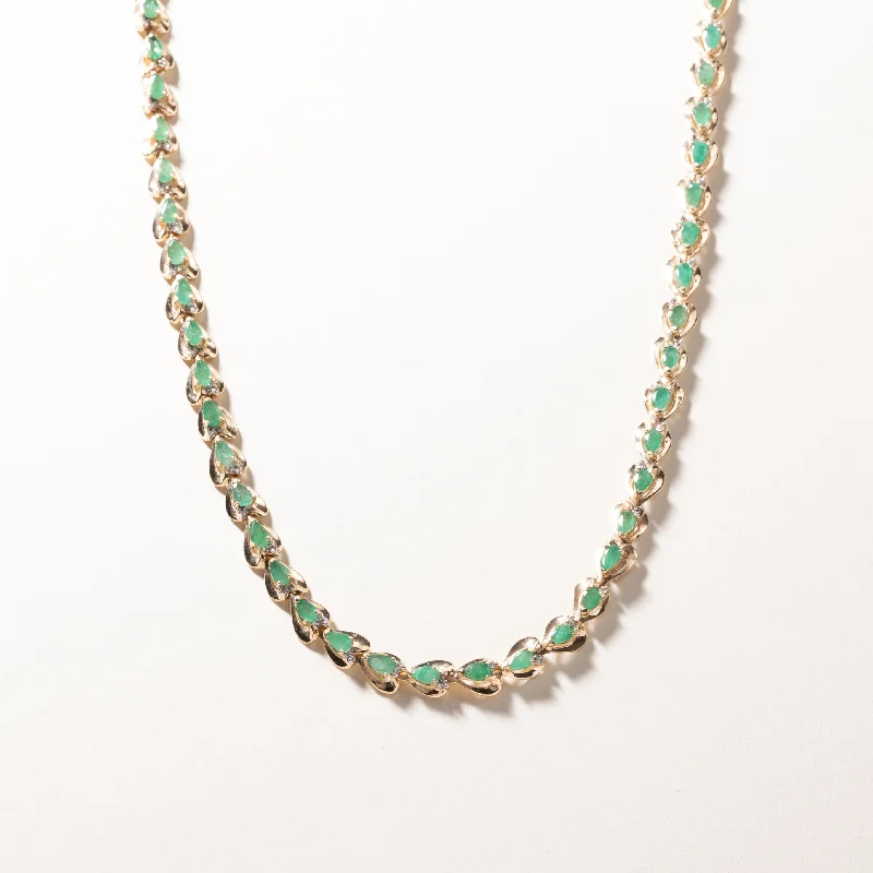 Wrapped thread necklaces-10k Yellow Gold Emerald and Diamond Necklace | 11.32ctw, 0.33ctw | 21"