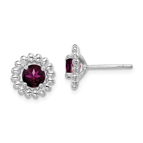 Smooth drop earrings-Sterling Silver Rhodolite Garnet Round Earrings