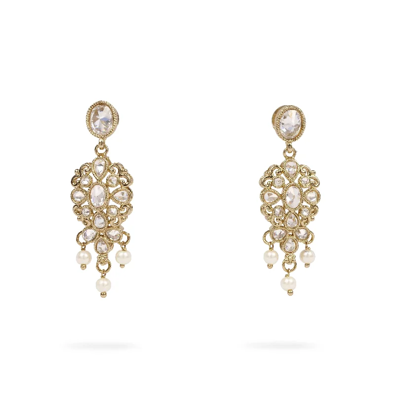 Pink gold earrings-Alina Small Drop Crystal Earrings in White