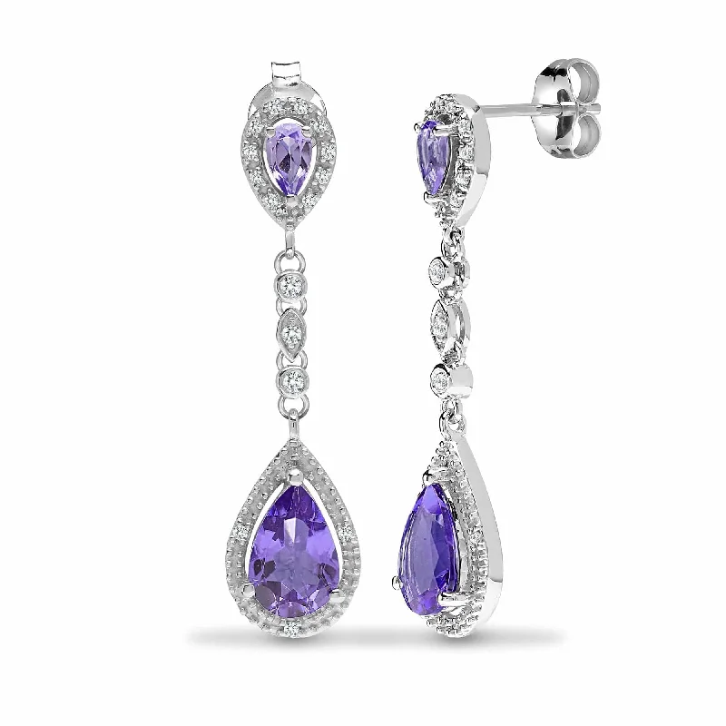 Vintage clip earrings-Amethyst Drop Earrings in 9k White Gold