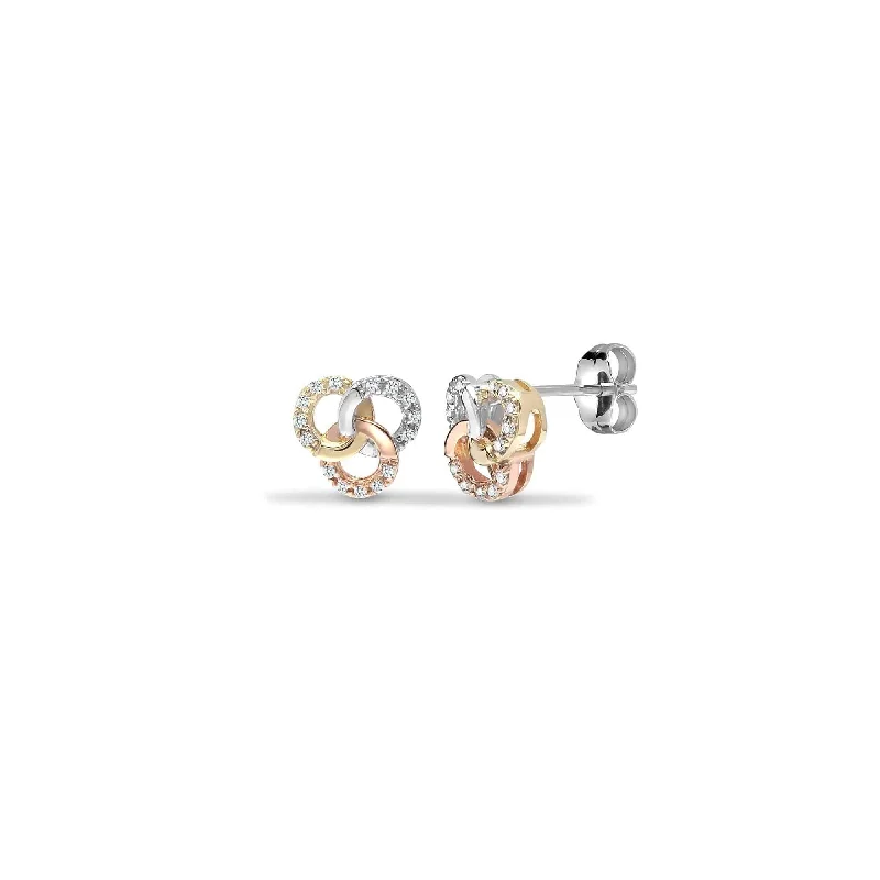 Thick tier earrings-DIAMOND STUD EARRINGS IN 9K THREE-COLOR GOLD