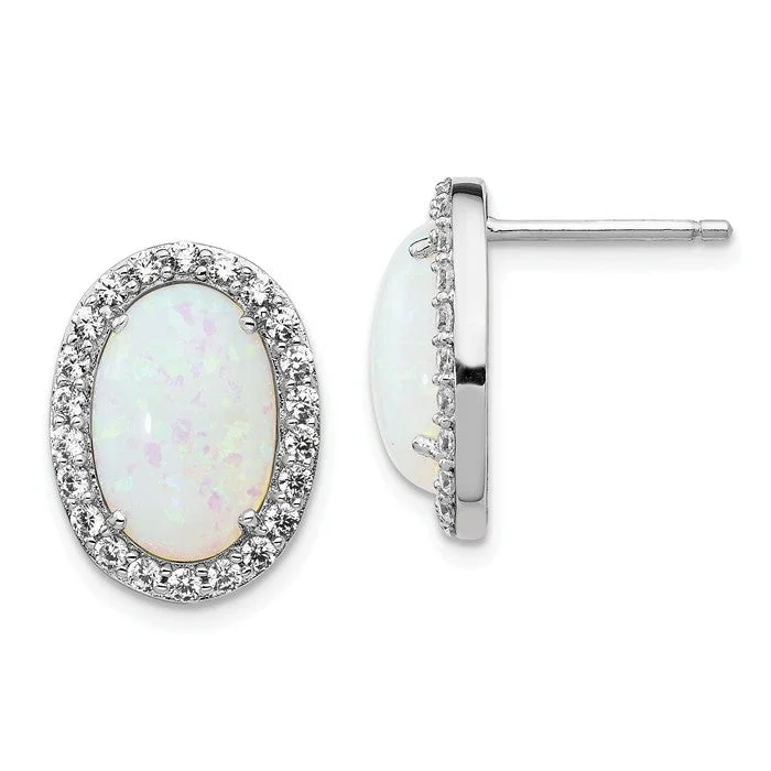 Full crescent earrings-Cheryl M Sterling Silver Large Oval Opal And CZ Post Earrings