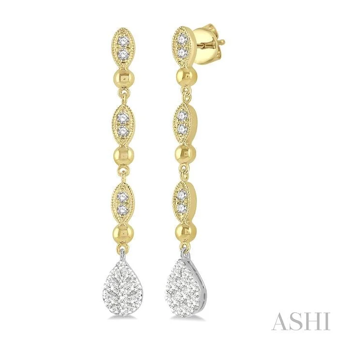 Tiny dot earrings-PEAR SHAPE LOVEBRIGHT DIAMOND LONG EARRINGS