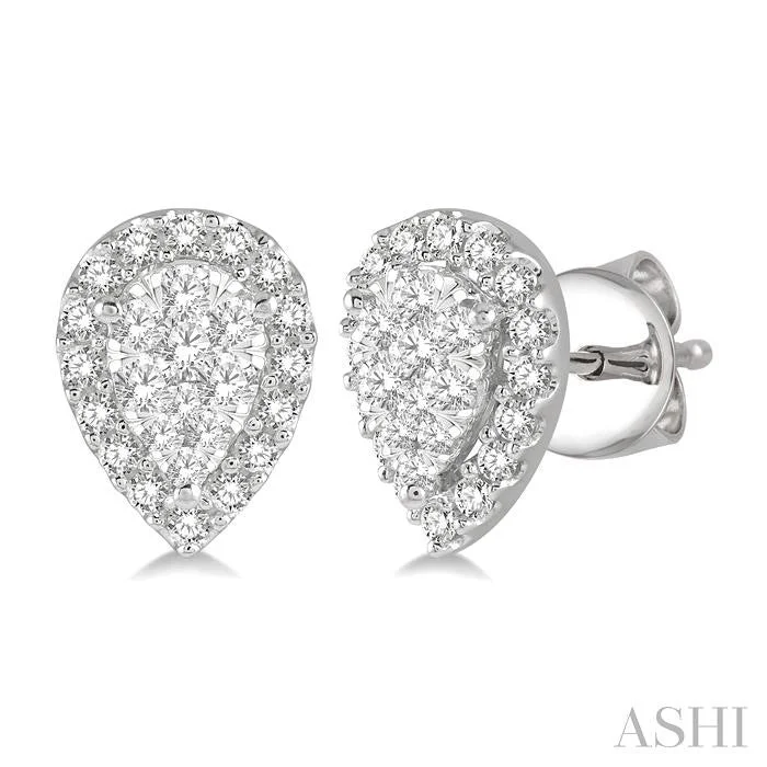 Fine texture earrings-PEAR SHAPE HALO LOVEBRIGHT ESSENTIAL DIAMOND EARRINGS