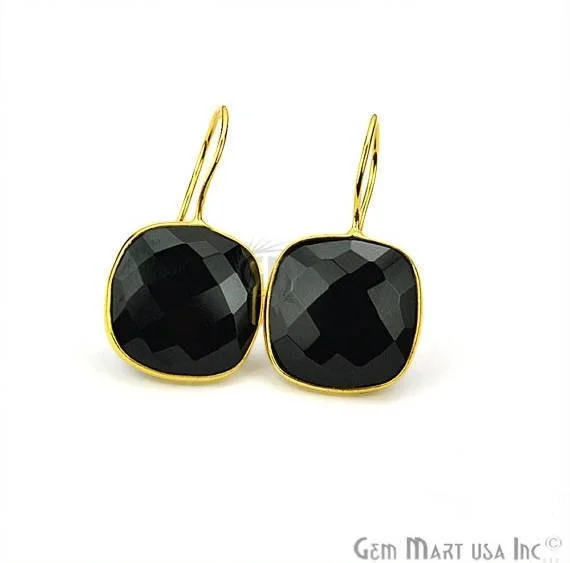 Stellar theme earrings-Cushion Shape 31x17mm Gold Plated Gemstone Hook Earrings (Pick your Gemstone) (90110-1)