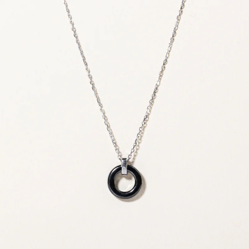 Surf wave necklaces-Hematite & Diamond Pendant Necklace | 1.80ct, 0.03ctw | 16" |