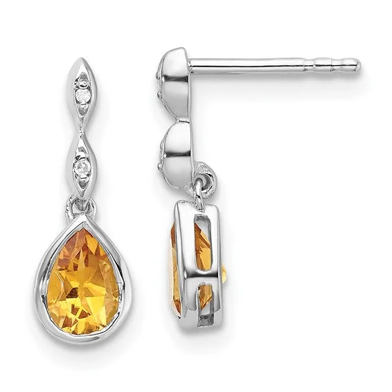 Thick statement earrings-Sterling Silver White Ice Diamond and Citrine Teardrop Earrings