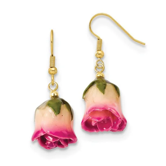 Morganite earrings-Lacquer Dipped White & Pink Rose Dangle Earrings