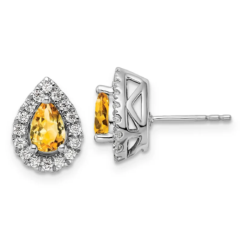 Tiny heart earrings-Citrine Diamond Halo Earrings