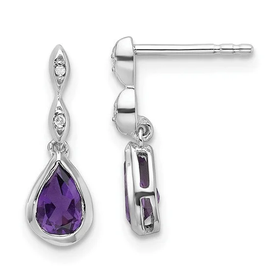 Maple wood earrings-Sterling Silver White Ice Diamond and Amethyst Teardrop Earrings