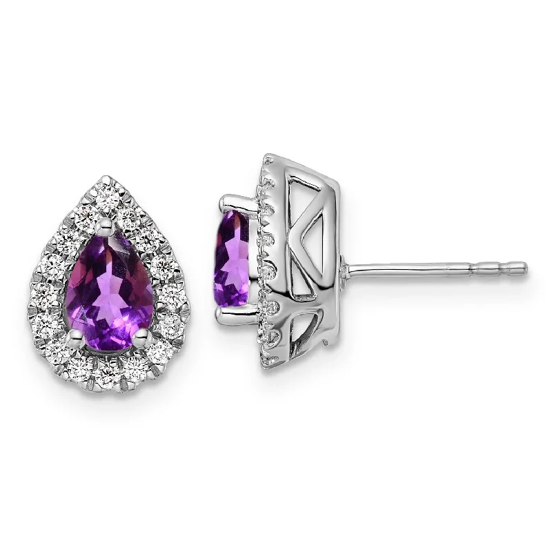 Gloss finish earrings-Amethyst Diamond Halo Earrings