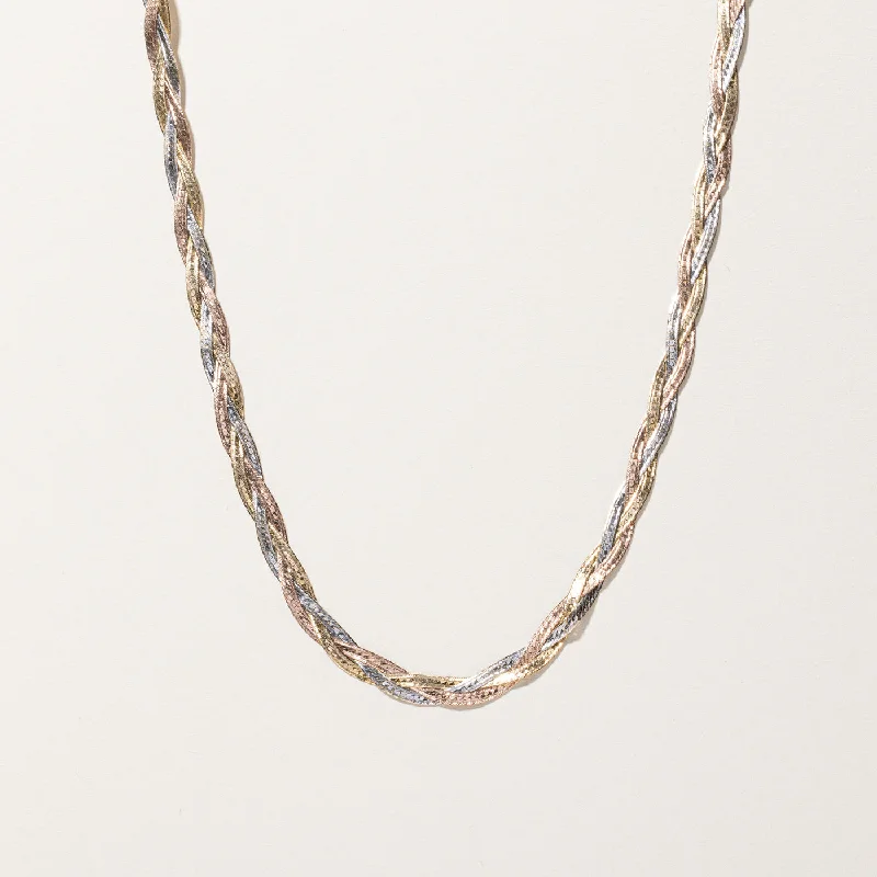 Silk cord necklaces-Tri Tone Gold Braided Chain | 18"|