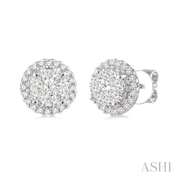 Ruby stone earrings-ROUND SHAPE HALO LOVEBRIGHT ESSENTIAL DIAMOND EARRINGS