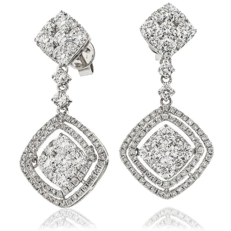 Oval dangle earrings-DIAMOND FANCY MOVEABLE EARRINGS IN 18K WHITE GOLD