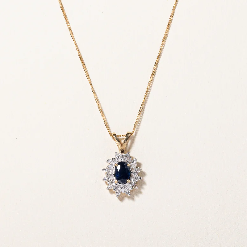 Wrapped thread necklaces-Sapphire & Diamond Pendant Necklace | 0.70ct, 0.01ctw | 18" |