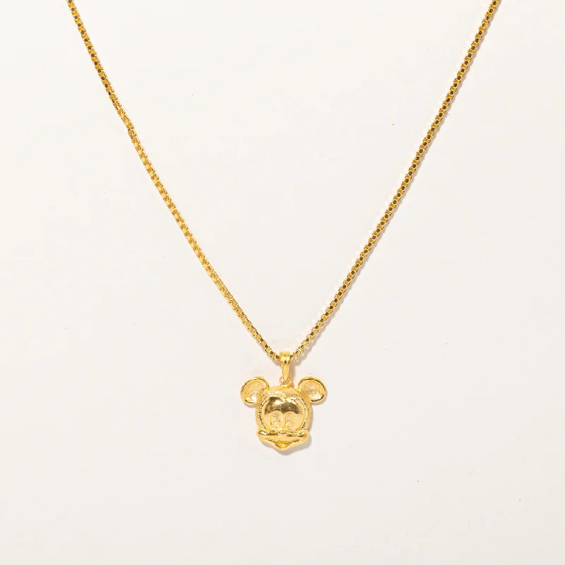 Lapis drop necklaces-24k Yellow Gold Mickey Mouse Pendant & Necklace | 16" |