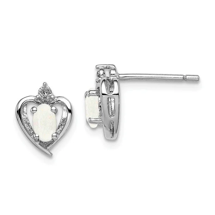 Guardian eye earrings-Sterling Silver Oval Gemstone & Diamond Heart Earrings