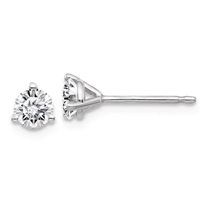 Fiber fringe earrings-14k White Gold 1/2ct 4mm Round Moissanite 3-Prong Martini Post Earrings