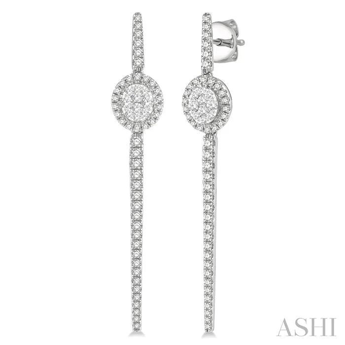 Charming pair earrings-OVAL SHAPE HALO LOVEBRIGHT DIAMOND LONG EARRINGS