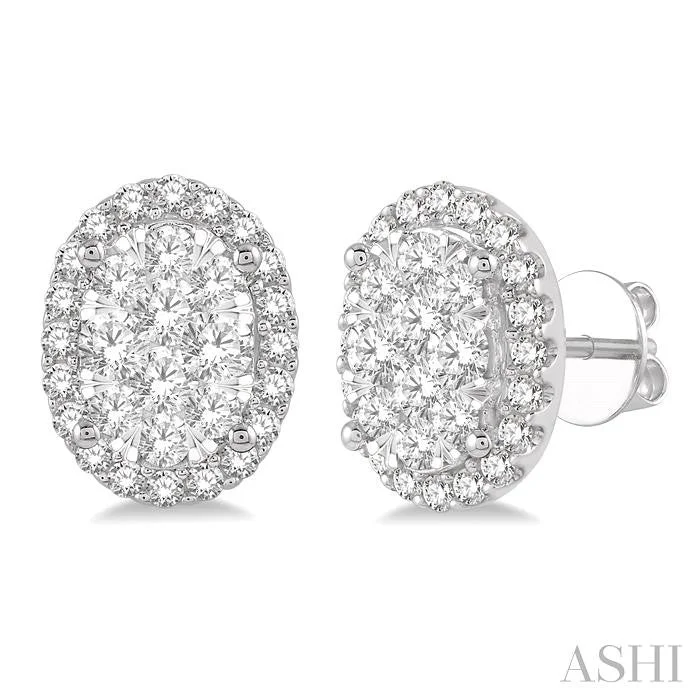 Smooth art earrings-OVAL SHAPE HALO LOVEBRIGHT ESSENTIAL DIAMOND EARRINGS