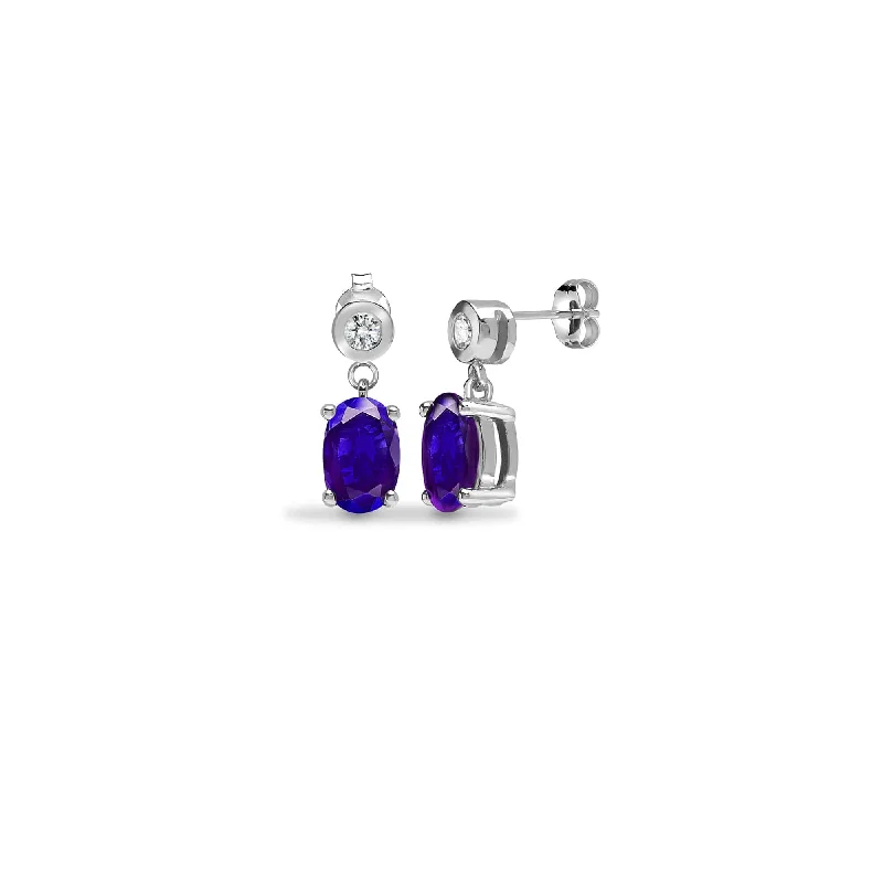 Fiber tassel earrings-TANZANITE DROP EARRINGS IN 9K WHITE GOLD