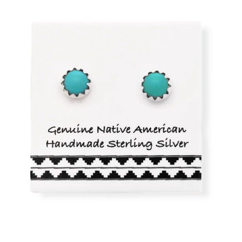 4mm Genuine Green Turquoise Stud Earrings, 925 Sterling Silver, Native American USA Handmade, Nickel Free