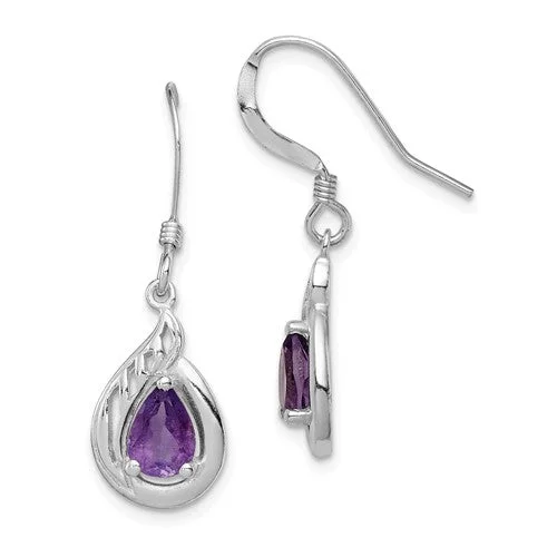 Bold druzy earrings-Sterling Silver And Amethyst Pear Fancy Dangle Earrings