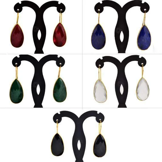 Surf motif earrings-Gold Plated Pears Shape 30x16mm Gemstone Dangle Hook Earring Choose Your Style (90018-2)