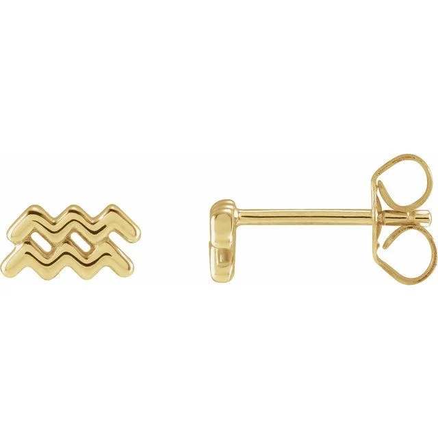 Wave dangle earrings-14K Yellow Gold Zodiac Earrings