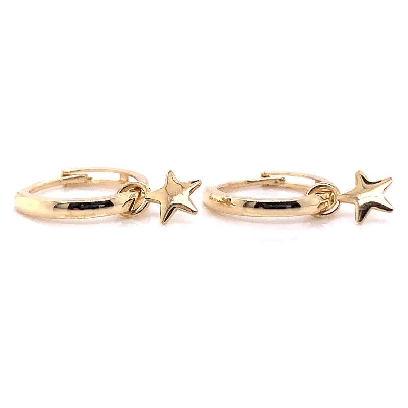 Crystal-twisted earrings-9ct Yellow Gold Round Hoop Earring with Star