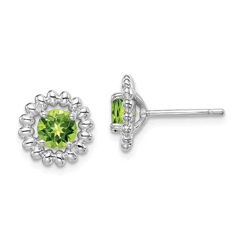 Spinel earrings-Sterling Silver Peridot Round Earrings