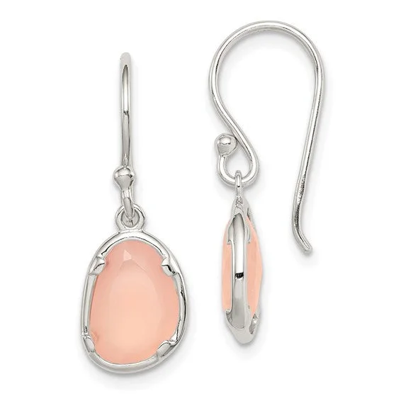 Pink gold earrings-Sterling Silver Pink Chalcedony Dangle Earrings