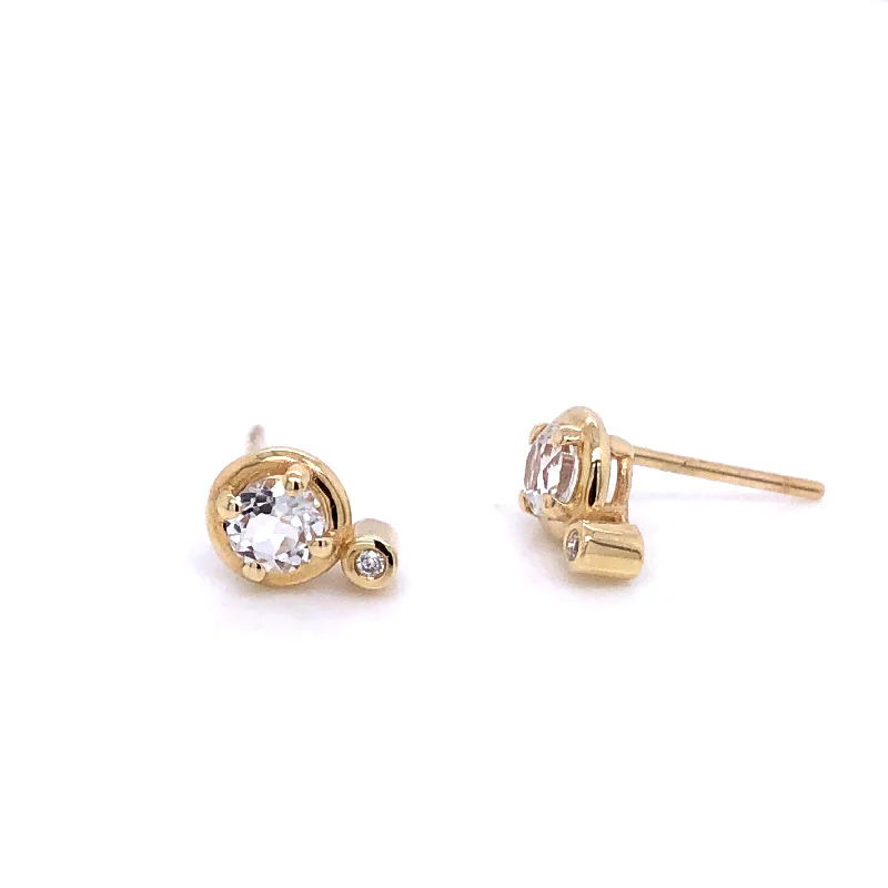 Lunar glow earrings-Anma 14ct Gold White Topaz & Diamond Earrings