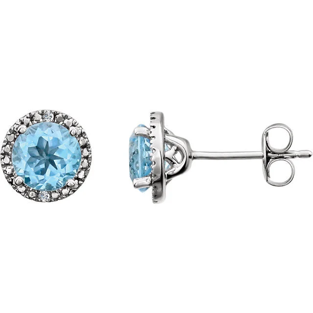 Surf theme earrings-Sterling Silver 6mm Round Gemstone & .01 CTW Diamond Halo-Style Earrings