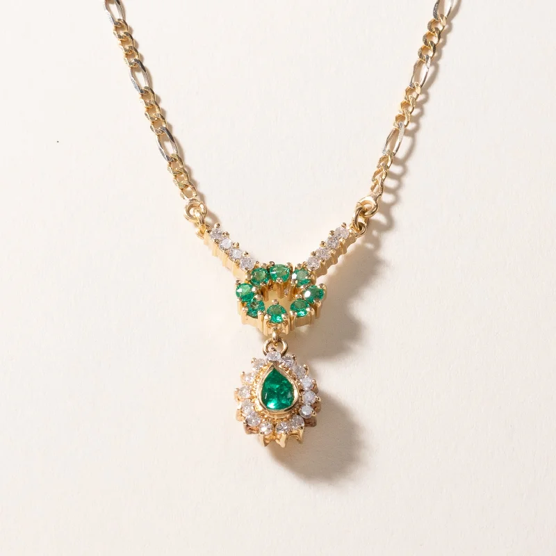 Ruby stone necklaces-18k Yellow Gold Emerald & Diamond Necklace | 0.80ctw, 0.57ctw | 19"