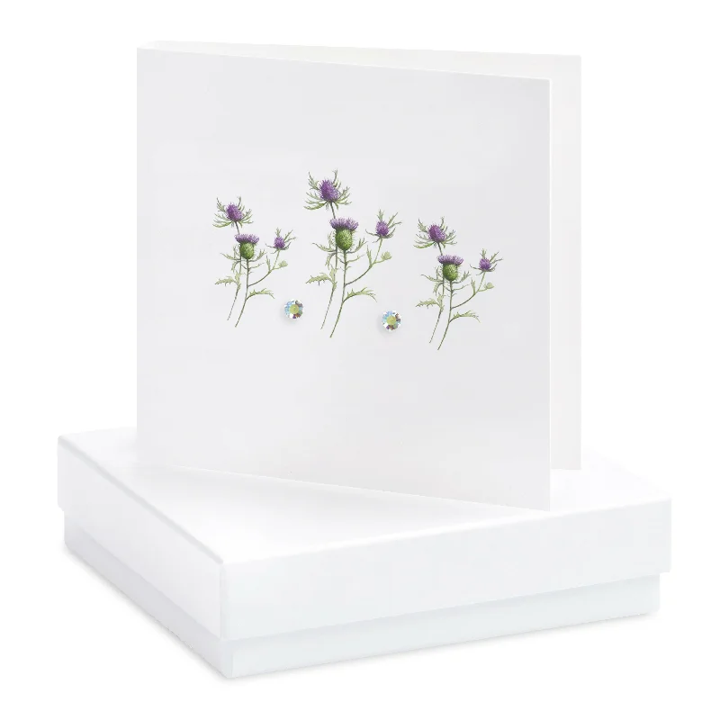 Elegant Boxed Thistle Card Design with Sterling Silver Stud Earrings