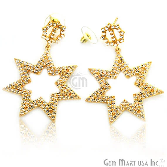 Large hoop earrings-Gold Vermeil Studded With Micro Pave White Topaz 58x34mm Dangle Earring