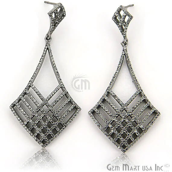 Flat coin earrings-Black Plated Studded With Micro Pave White Topaz 10mm Dangle Earring