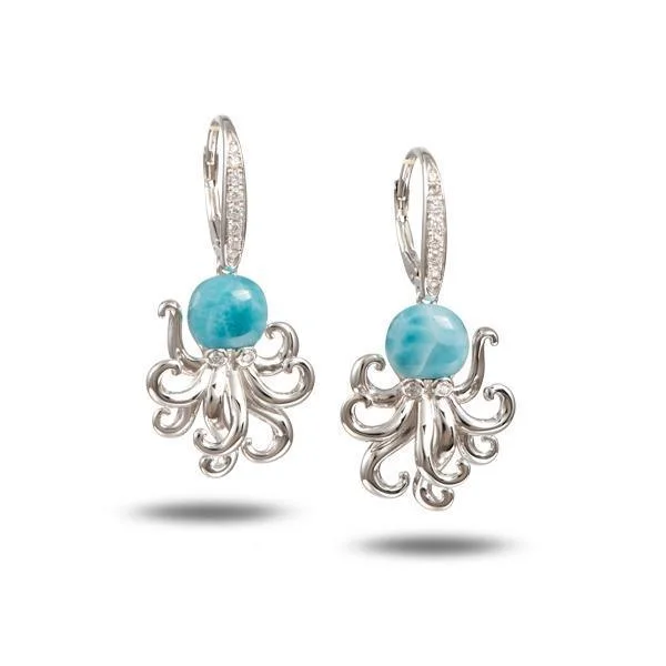 Spinel earrings-Larimar Kraken Leverback Earrings by Alamea