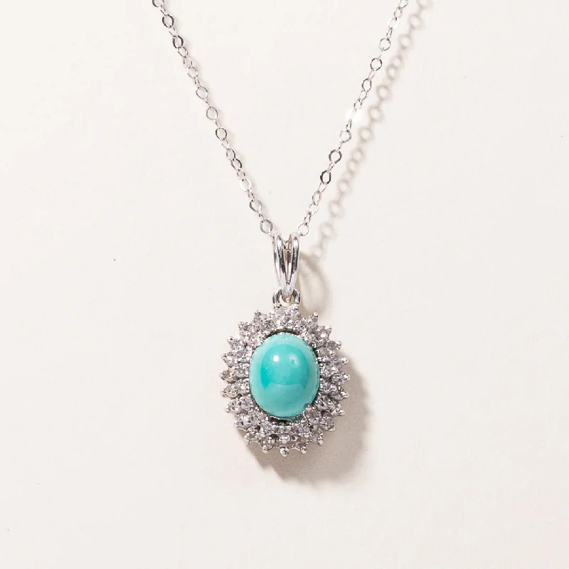 Galaxy sign necklaces-18k White Gold Turquoise & Diamond Necklace | 1.86ct, 0.59ctw | 16"