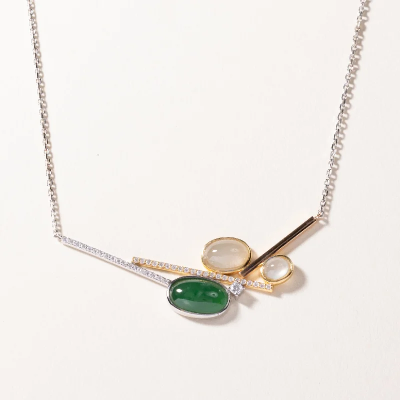 Raised disc necklaces-Two Tone Gold Diamond & Jade Necklace | 0.41ct | 17"-18"