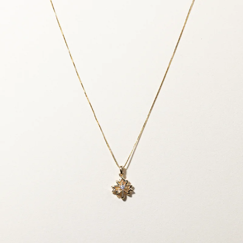 Elite diamond necklaces-Diamond Maple Leaf Pendant Necklace | 0.03ct | 18"|