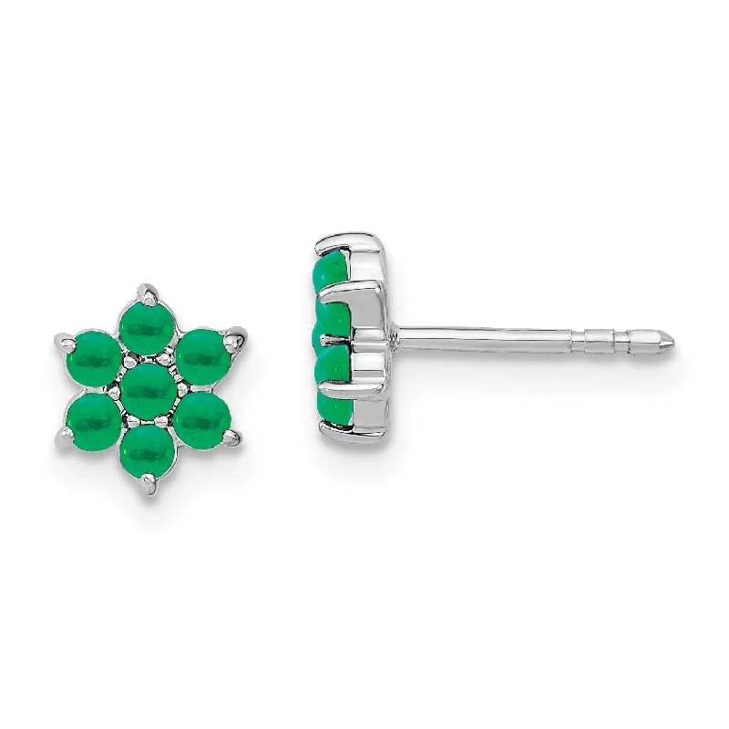 Garnet stud earrings-14k White Gold Emerald 7-Stone Cluster Flower Earrings