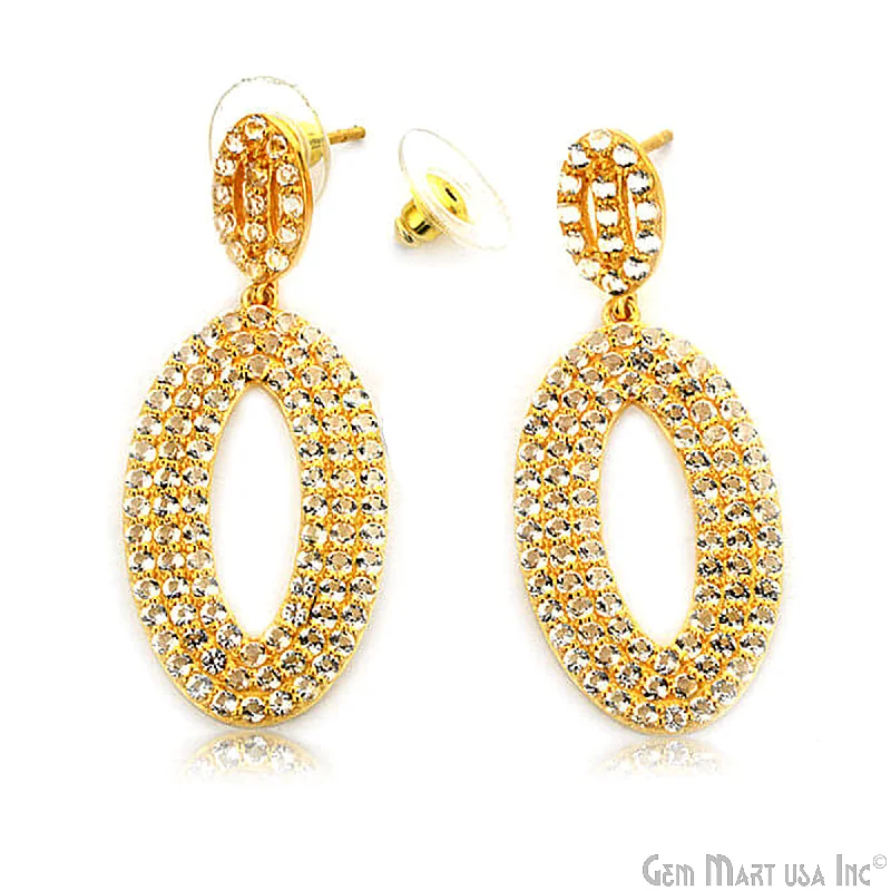 Soft clay earrings-Gold Vermeil Studded With Micro Pave White Topaz 48x20mm Dangle Earring